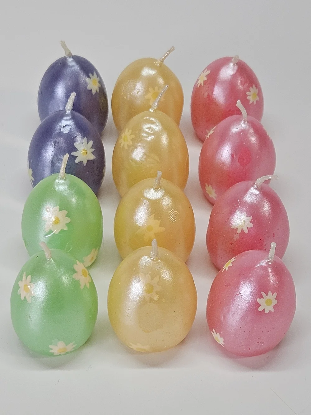 VINTAGE Mini Pastel Flower Detail Egg Shaped Candles Set of 12 Easter